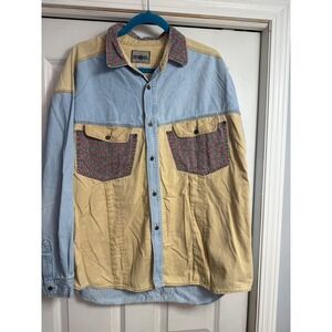 Vtg 90s INTROSPECT Womens XL Denim Color Block Button Down Shirt Western country